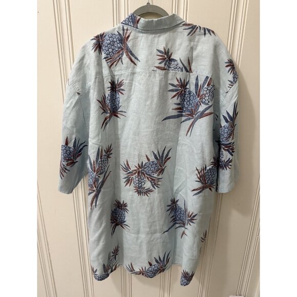 Tommy Bahama Light Blue Hawaiian Shirt Pineapples 100% Linen 2XT button up camp - Picture 3 of 9
